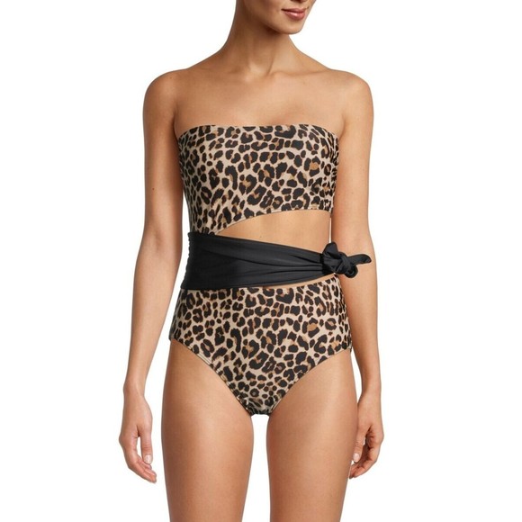 Size 16, WOMEN'S LEOPARD-PRINT CUTOUT TIE ONE-PIECE SWIMSUIT - Picture 1 of 6